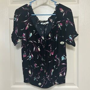 Mink Pink Off-Shoulder Floral Top Smocked and Stretchy, Ties at Keyhole